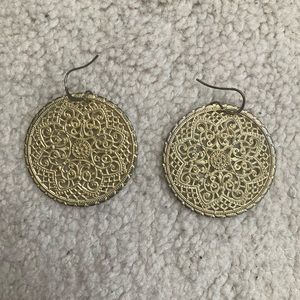 Gold-tone medallion round filigree scrolled pierced earrings